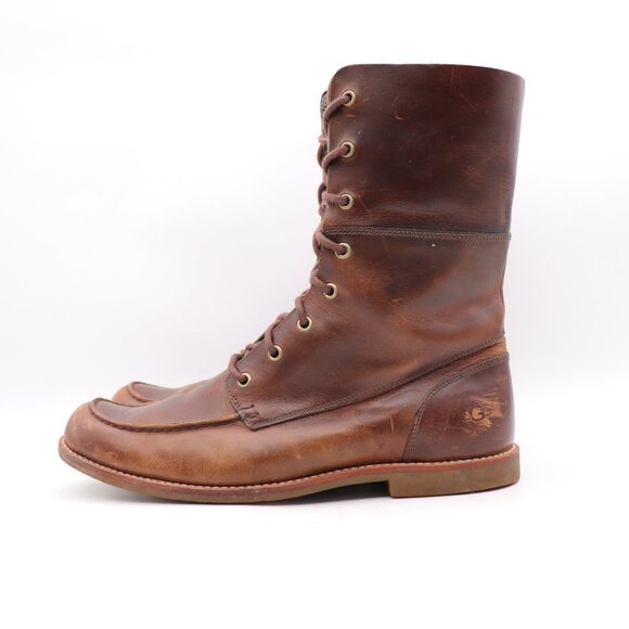 UGG Larus Grizzly Dark Brown Leather Men\'s 10.5 Foldover Combat Boots 1001921 main image 8